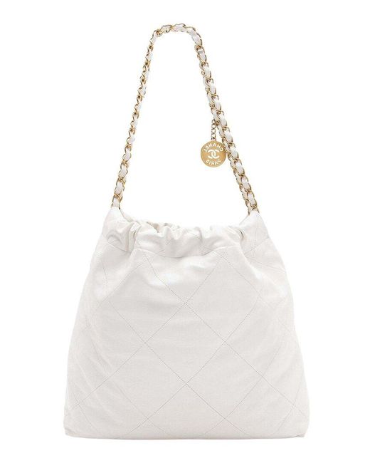 Chanel White Shiny Calfskin 22 Medium Shoulder Bag (authentic Pre-loved)