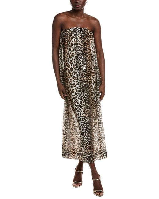 Ganni Brown Sheer Voile Maxi Strap Dress