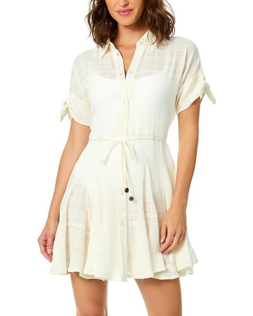 Cece White Short Flare Button Up Dress