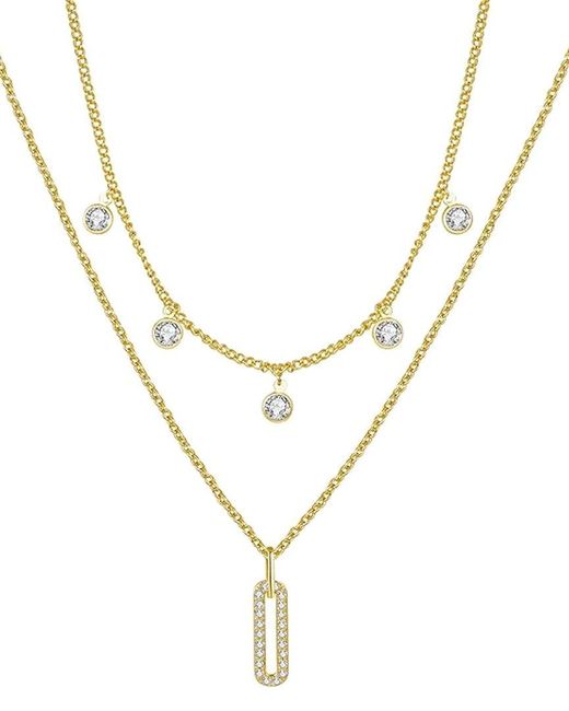 Liv Oliver Metallic 18k Plated Cz Double Layer Embelishhed Necklace