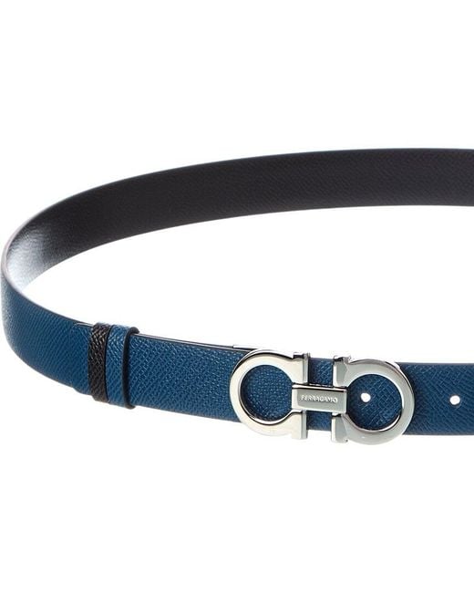 Ferragamo Blue Gancini Reversible & Adjustable Leather Belt