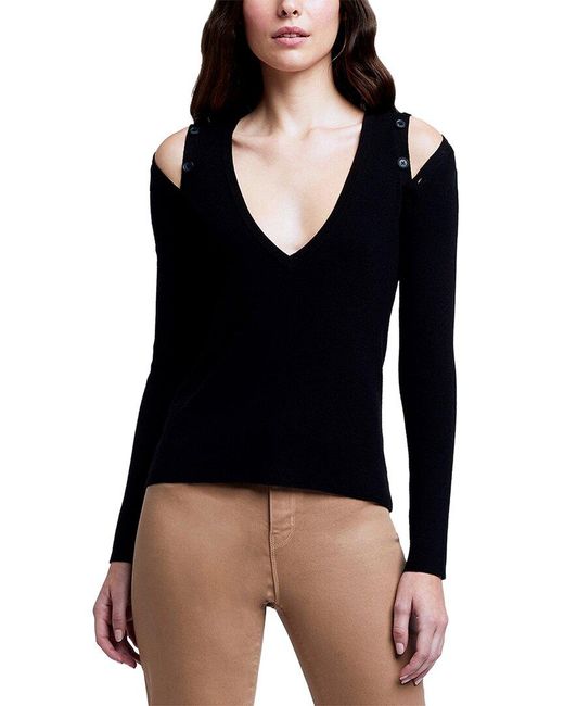 L'Agence Black Addie Shoulder Button Sweater