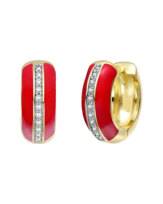 Rachel Glauber Red 14K Plated Cz Enamel Earrings