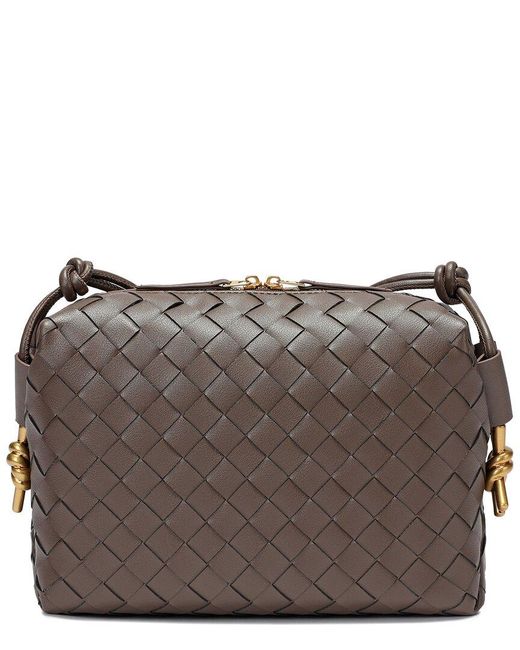 Tiffany & Fred Paris Gray Large Hand-Woven Leather Messenger Bag