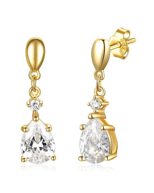 Genevive Jewelry Metallic 14k Over Silver Cz Dangle Earrings