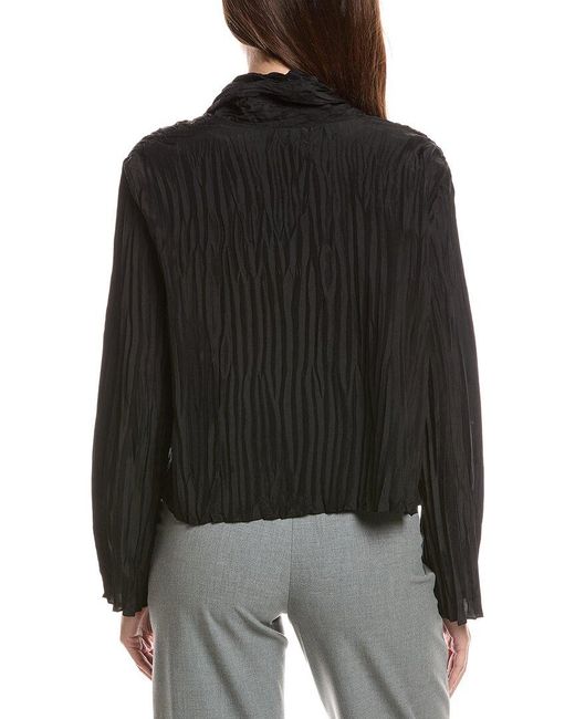 Eileen Fisher Black Crinkled High Collar Silk Jacket