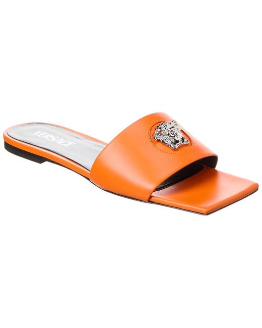 Versace Orange La Medusa Leather Sandal