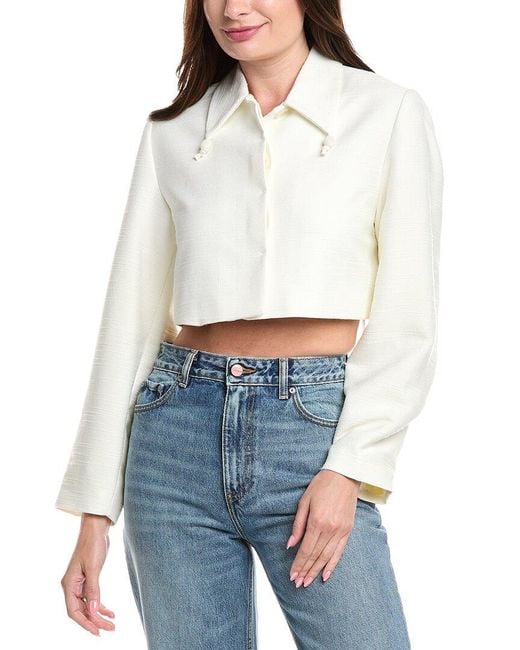 Ganni White Linen-Blend Blazer