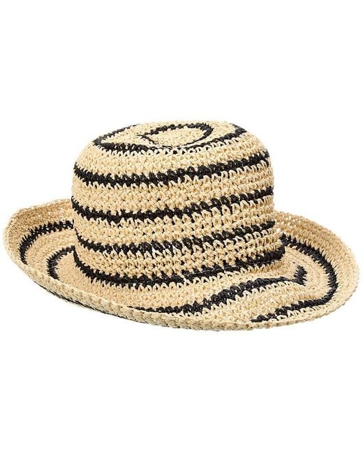 Bruno Magli Natural Striped Crochet Straw Bucket Hat