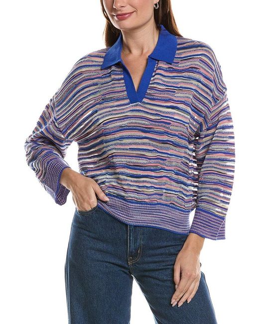Missoni Blue Oversized Wool-Blend Polo Top