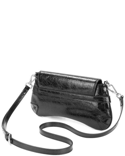Tiffany & Fred Paris Black Metallic Leather Shoulder Bag