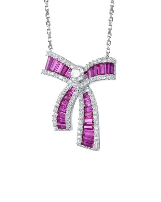 Genevive Jewelry Pink Silver Cz Bow Necklace