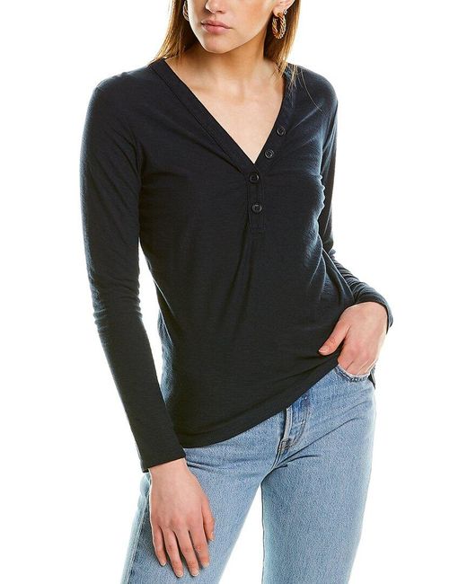James Perse Cotton Jersey Henley Top in 