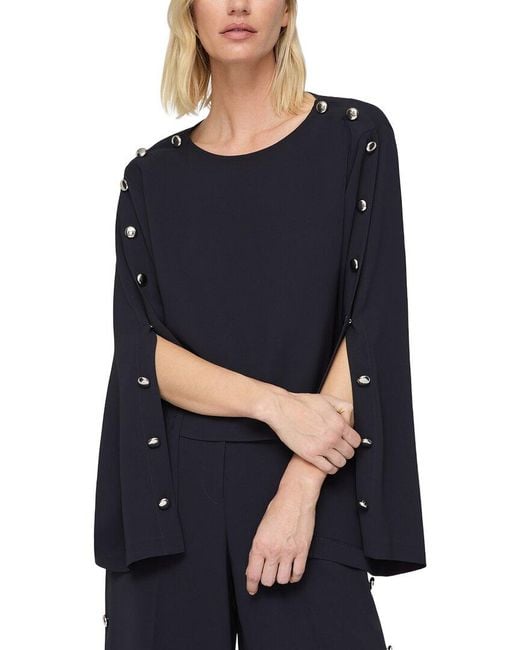 Lafayette 148 New York Blue Bateau Neck Blouse W