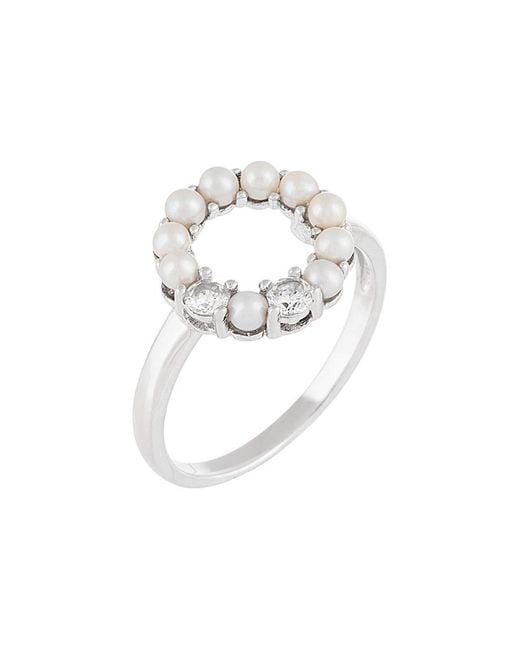 Splendid White Splendid Pearl & Czs Silver 3-3.5mm Freshwater Pearl & Cz Ring