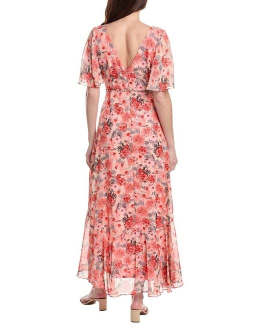 Taylor Red Chiffon Faux Wrap Maxi Dress