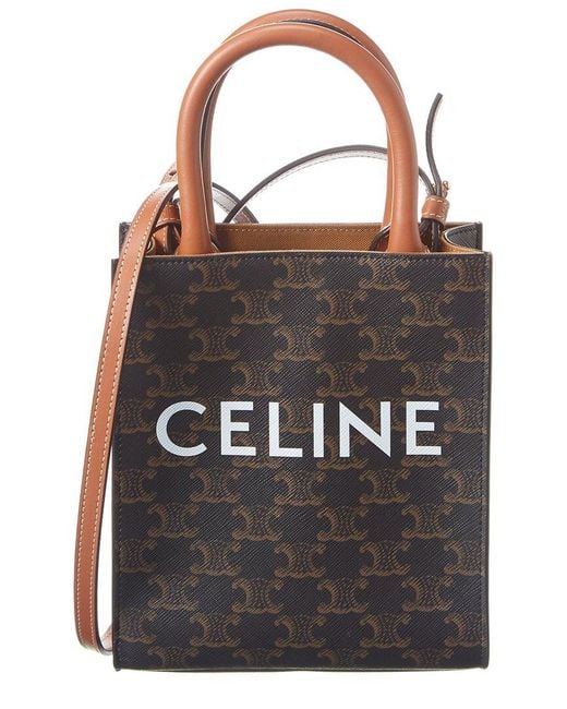 CELINE Cabas Vertical Satchel/Top Handle Bag Small Dark Brown  Canvas/Leather