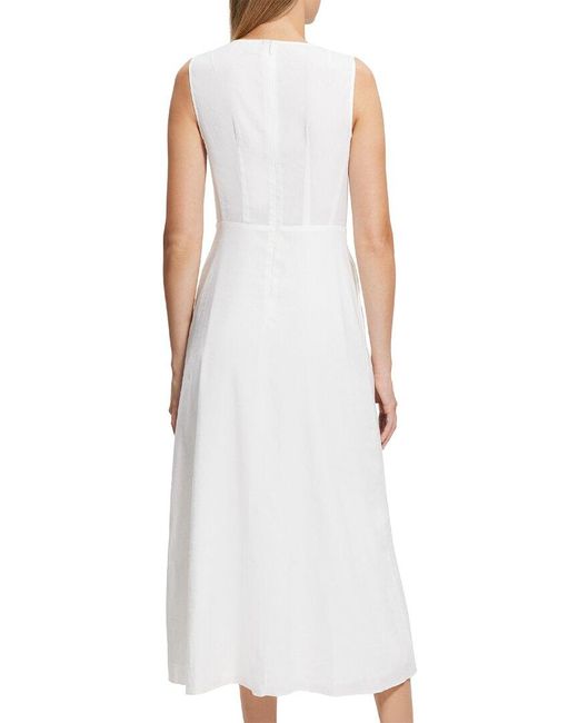 Theory White Volume Dart Linen-Blend Dress