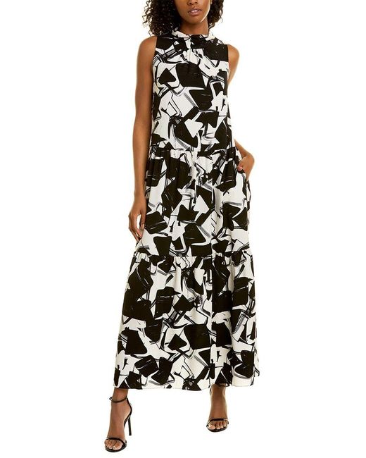 Karl Lagerfeld Printed Crepe Maxi Dress in White | Lyst