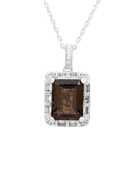 Suzy Levian White Silver 0.02 Ct. Tw. Diamond & Gemstone Unique Halo Pendant