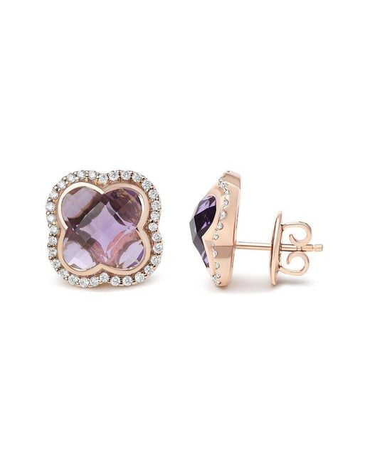 Haus of Brilliance Pink Colorful Gemstones 18K Rose 7.02 Ct. Tw. Diamond & Amethyst Stud Earrings