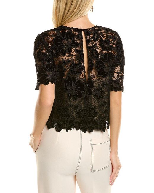 Carolina Herrera Black Velvet Lace Silk-lined Top