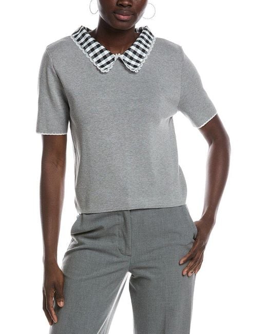 Nanette Lepore Gray Collared Top