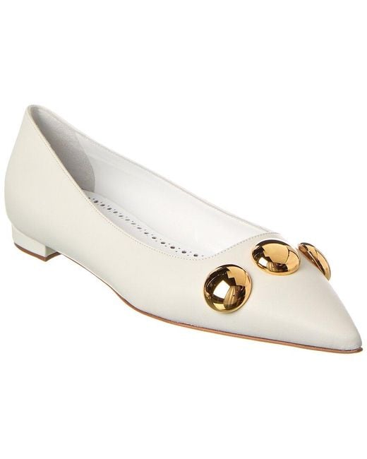 Manolo Blahnik Metallic Chappa Leather Flat
