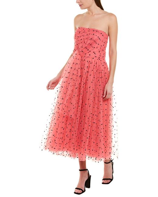 Carolina Herrera Pink Flocked Waterfall-panel Strapless Tulle Gown