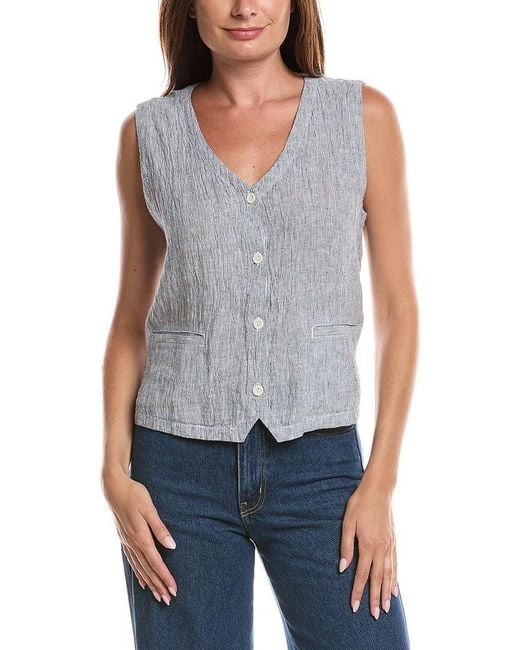 Eileen Fisher Blue V-Neck Linen Vest
