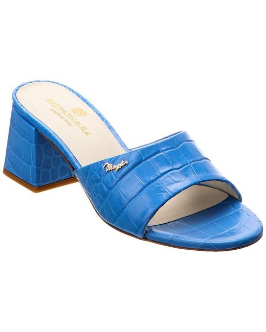 Bruno Magli Blue Agata Croc-embossed Leather Sandal