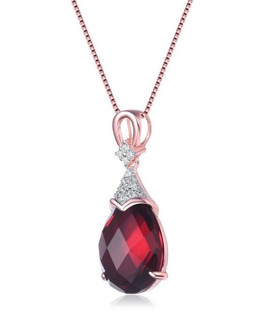 Genevive Jewelry Pink 18k Rose Gold Vermeil Cz Teardrop Pendant Necklace