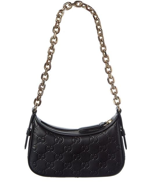 Gucci Black Gg Emblem Leather Shoulder Bag