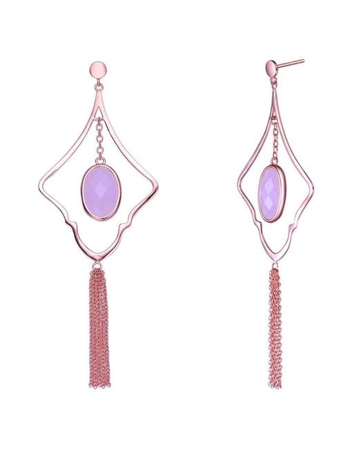 Genevive Jewelry Multicolor 14k Rose Gold Vermeil Cz Tassel Earrings