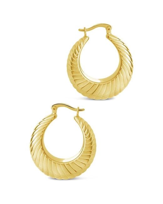 Sterling Forever Metallic 14k Plated Maria Textured Bubble Hoops