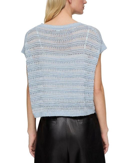 Lafayette 148 New York Blue Lace And Ottoman Stitch Bateau Linen & Silk-Blend Sweater