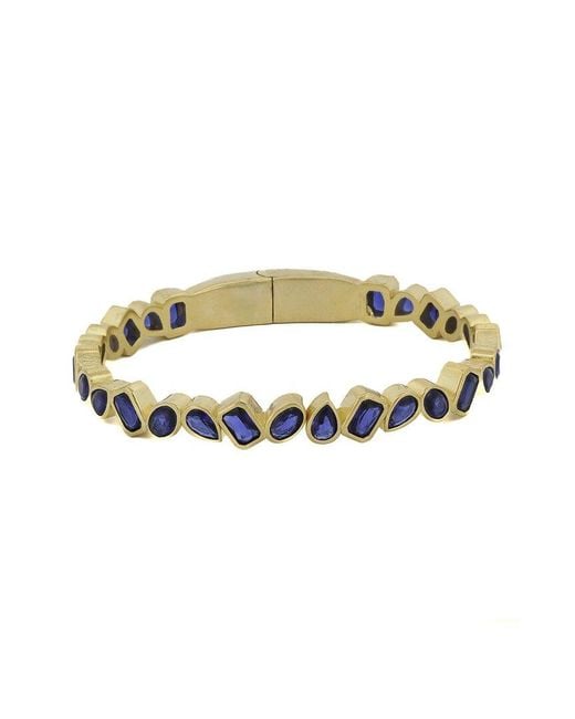 Ebru Jewelry White Plated Lab-Grown Sapphire Bangle Bracelet