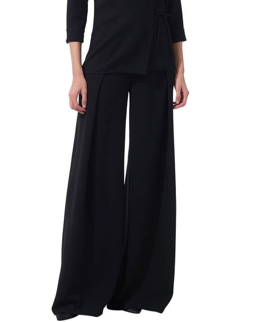 Carolina Herrera Black High-Waist Wide Leg Pleated Pant