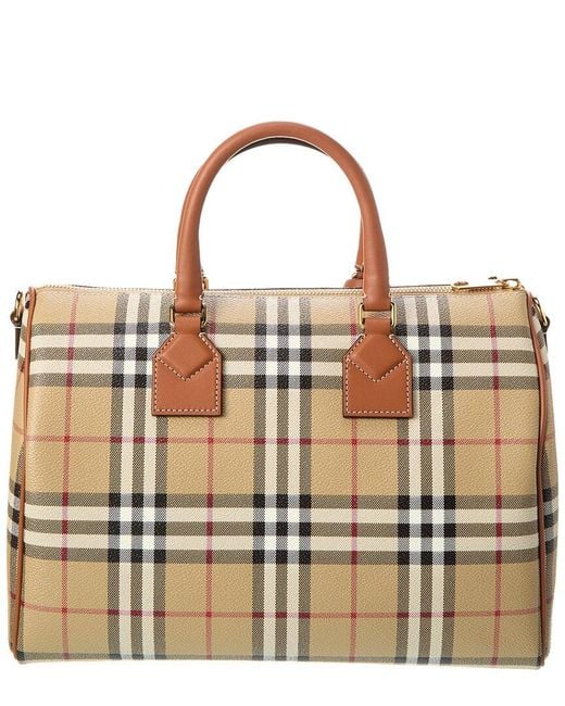 Burberry Brown Check Medium E-canvas & Leather Bowling Bag