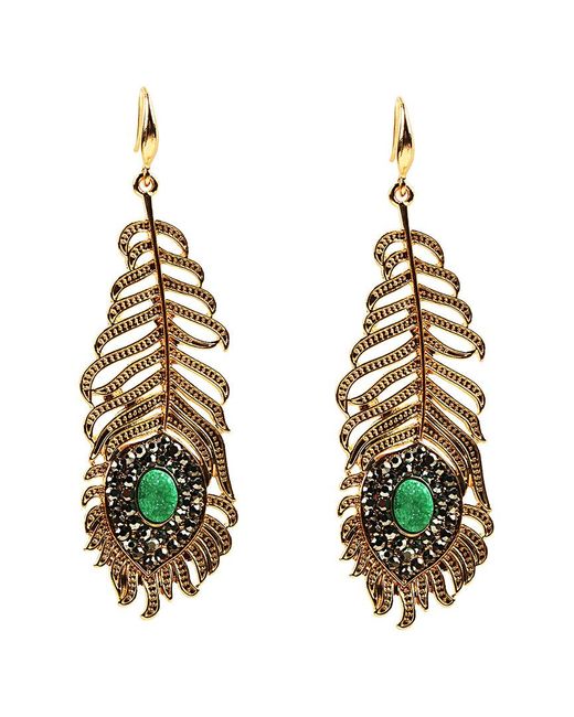 Eye Candy LA Metallic The Luxe Collection 18k Plated Drusy Feather Earrings