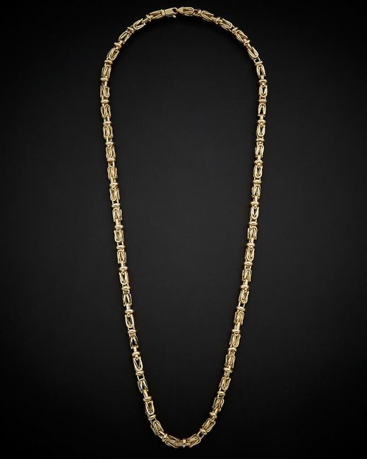 Italian Gold Black 14k Fancy Square Byzantine Necklace for men