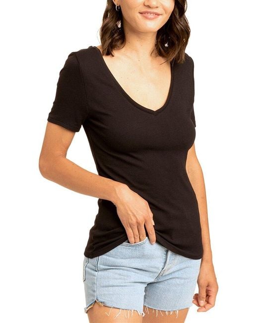 Threads For Thought Black Darina Feather Rib Slim Top