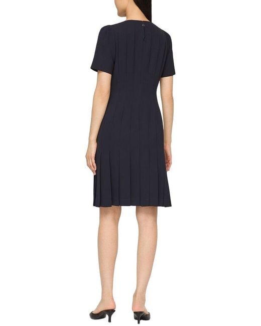 Lafayette 148 New York Blue Puff Sleeve Pleated Dress