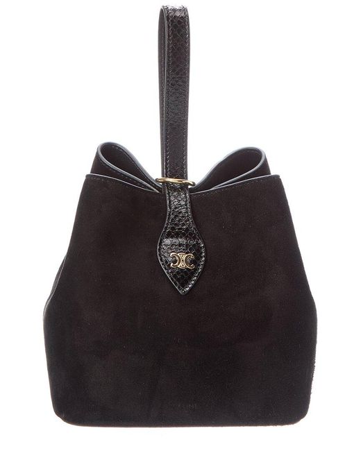 Céline Black Amber Suede & Python-Embossed Leather Bucket Bag