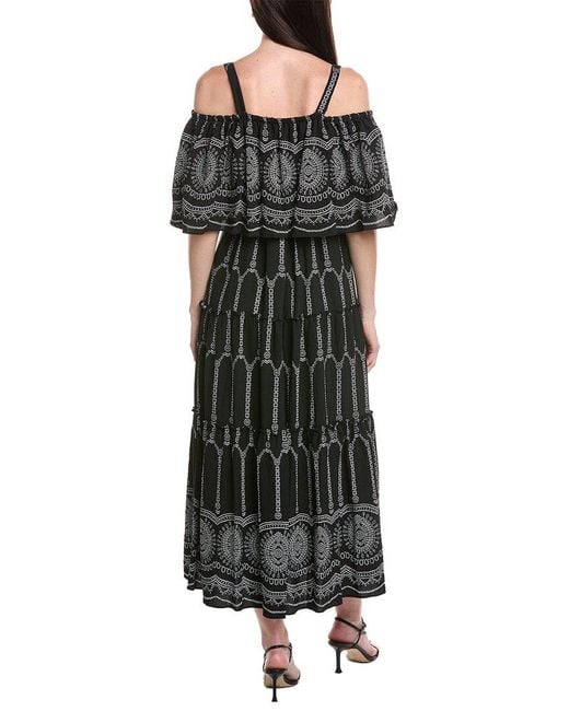 Maison Tara Black Printed Stone Midi Dress