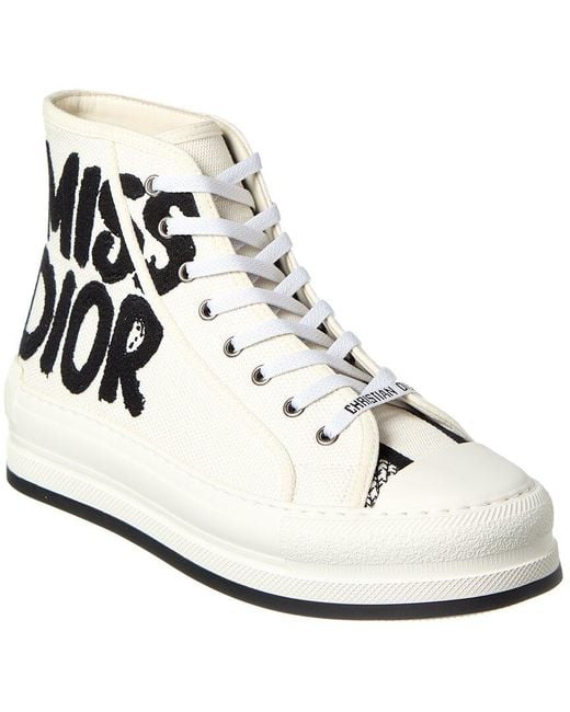 Dior White Walk'N' Canvas High-Top Sneaker