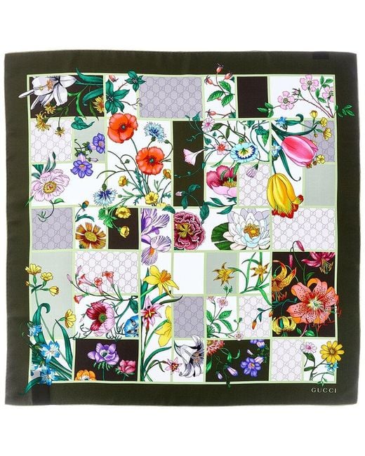 Gucci Green Floral Silk Scarf