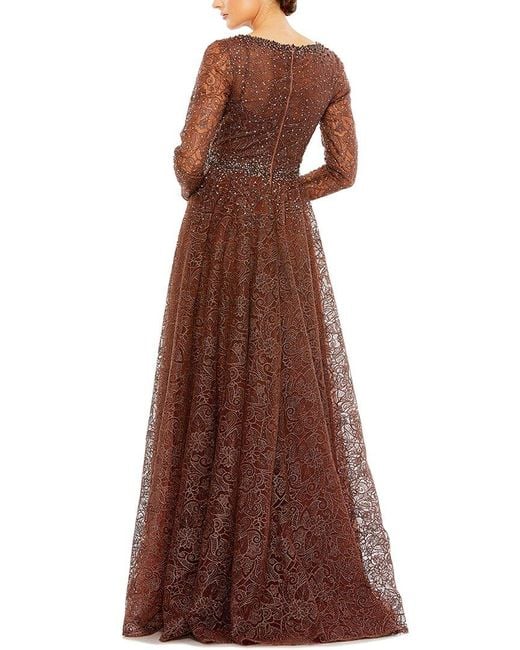 Mac Duggal Brown Embellished Illusion A-Line Gown