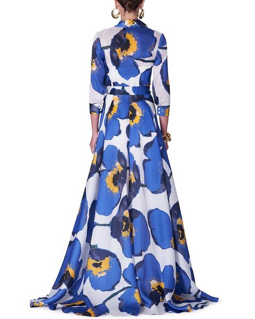 Carolina Herrera Blue Collared Trench Silk Gown