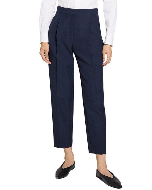 Theory Blue Pleated Taper Wool-Blend Pant